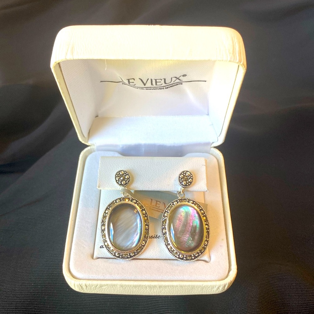 Genuine Marcasite and Pauashell Dangle Earrings